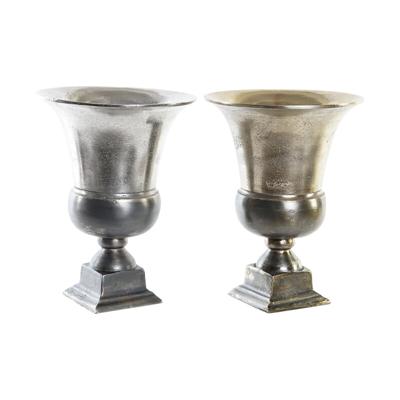 Vaas DKD Home Decor 24 x 24 x 31,5 cm Zilverkleurig Gouden Aluminium Modern (2 Stuks)