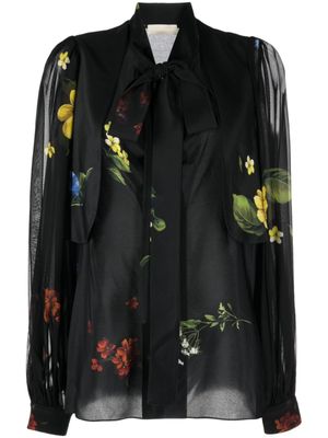 Elie Saab chemise en soie à fleurs - Noir