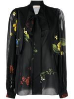 Elie Saab chemise en soie à fleurs - Noir