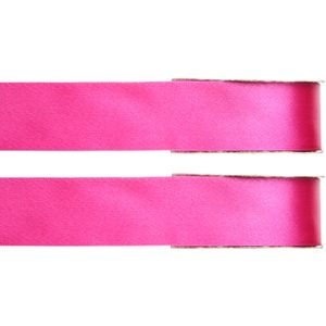 2x Hobby/decoratie fuchsia roze satijnen sierlinten 1,5 cm/15 mm x 25 meter