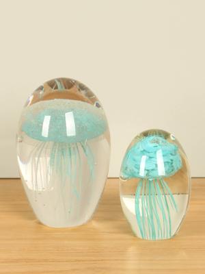 Set 2 glasobjecten kwallen aqua