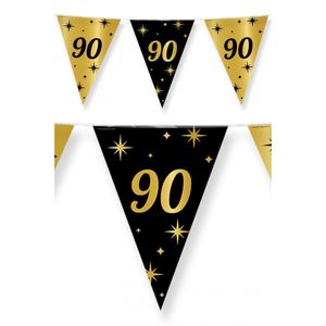 Leeftijd verjaardag feest vlaggetjes 90 jaar geworden zwart/goud 10 meter