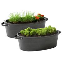 Plantenpot/bloempot teil Farmer - 2x - ovaal - zink - zwart - L33 x D23 X H14 cm