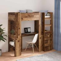 Loft Bedframe met Bureau Oudhout 100 x 200 cm Bewerkt hout