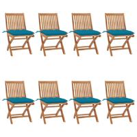 Tuinstoelen 8 st inklapbaar met kussens massief teakhout