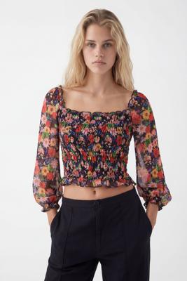 Gebloemd tulen T-shirt - BLACK - XL Gebloemd tulen T-shirt - BLACK - XL