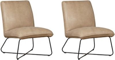 Set van 2 Taupe leren industriële fauteuils zonder armleuning Less - Kenia Leer Taupe (taupe leer)