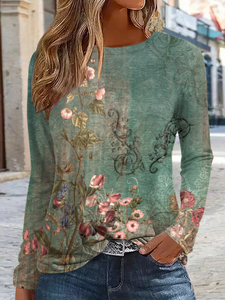 Women's Plants Crew Neck Casual Regular Fit Shirt