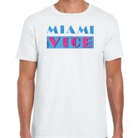 Disco verkleed t-shirt heren - jaren 80 feest outfit - Miami Vice - wit - thumbnail