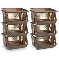 Opberg kratten/manden/organizers - 2x - 3 lagen/vakken - 39 x 32 x 62 cm - kunststof - bruin - thumbnail