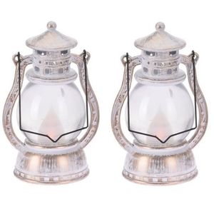 2x Zilver/witte lantaarn decoratie 12 cm vlam LED op batterij