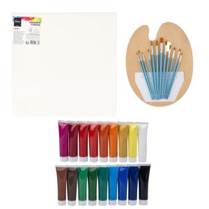 Complete hobby schilderij maken verf set - met canvas schildersdoek van 30 x 30 cm - penselen - verf