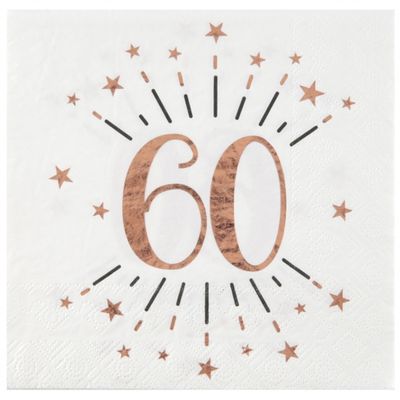 Verjaardag feest servetten leeftijd - 10x - 60 jaar - rose goud - 33 x 33 cm