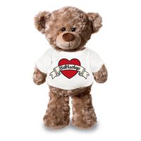 Beterschap pluche teddybeer knuffel 24 cm met wit t-shirt - thumbnail