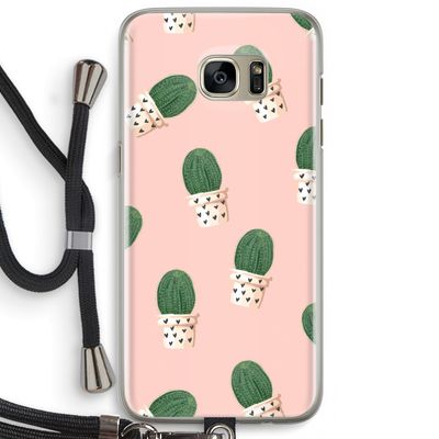 Cactusprint roze: Samsung Galaxy S7 Edge Transparant Hoesje met koord