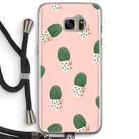 Cactusprint roze: Samsung Galaxy S7 Edge Transparant Hoesje met koord