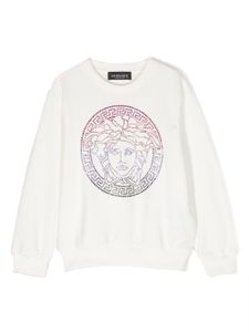 Versace Kids pull orné de strass à motif Medusa Head - Blanc