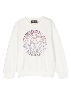 Versace Kids pull orné de strass à motif Medusa Head - Blanc