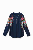 Gebloemde blouse met ritssluiting - BLUE - XXL