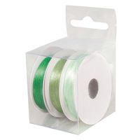 3x Rollen satijnlint kleurenmix groen rol 10 cm x 6 meter cadeaulint verpakkingsmateriaal   -