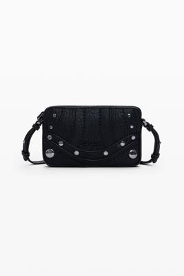 Middelgrote geborduurde portemonnee met lederlook - BLACK - U