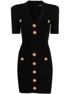 Balmain robe courte en maille à col v - Noir