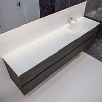 Mondiaz Vica Moon badmeubel eiken donker bruin 200 cm 4 lades solid surface enkele spoelbak rechts 1 kraangat
