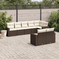 8-delige Loungeset met kussens poly rattan bruin