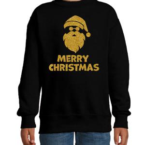 Kersttrui/sweater voor jongens/meisjes - Merry Christmas - zwart - glitter goud