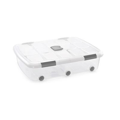 Plasticforte Opslagbak/box met deksel - 1x - 56L - 80 x 60 x 18 cm - transparant - met wielen