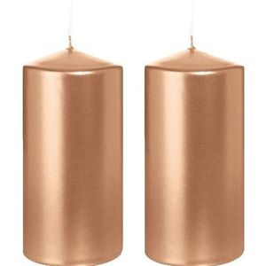 2x Rosegouden cilinderkaarsen/stompkaarsen 6x12 cm 40 branduren   -