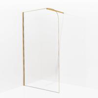 Fortifura Galeria Inloopdouche - 90x200cm - afgeronde glaswand - helder glas - wandarm - geborsteld messing PVD (Goud) SW1245009/SW797910