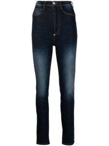 Philipp Plein legging taille-haute à effet délavé - Bleu