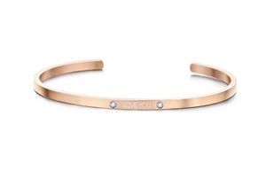 Key Moments 8KM-B00469 Stalen open bangle met tekst * love you * zirkonia one-size rosékleurig