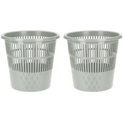 2x stuks plastic huis/kantoor vuilnisbak/prullenbak grijs 20 liter 28 x 27 cm