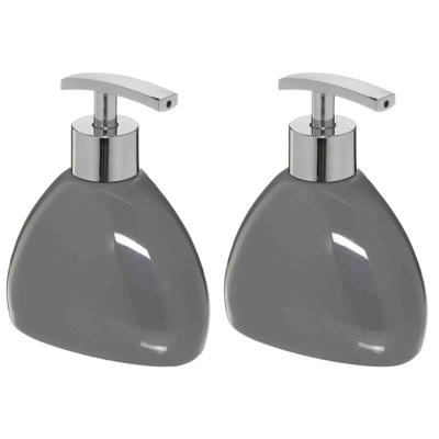 5Five Zeeppompje/dispenser - 2x - keramiek - grijs - 300 ml - navulbaar - toilet/badkamer/keuken