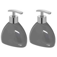 5Five Zeeppompje/dispenser - 2x - keramiek - grijs - 300 ml - navulbaar - toilet/badkamer/keuken