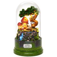 Rotatable muziekdoos miniatuur houten huis kits DIY speelgoed accessoires ambachten (C)