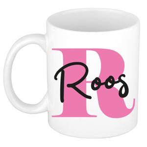 Naam mok Roos - roze - wit - keramiek - 300 ml - verjaardag/cadeau beker