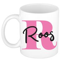 Naam mok Roos - roze - wit - keramiek - 300 ml - verjaardag/cadeau beker - thumbnail