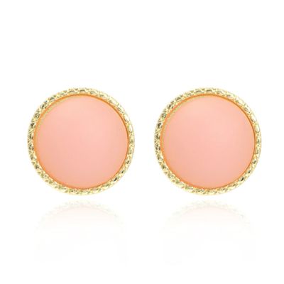 Ronde Oorbellen Dames Goudkleurig met Roze Steen