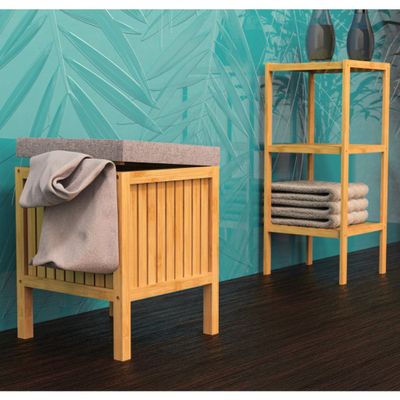 EISL 2-in-1 wasmand met zitkussen 39x39x52,5 cm bamboe