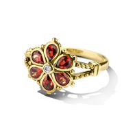 Ring Granaat 0.19ct - Diamant 0.03ct H Si geelgoud rood-wit 13,5 mm