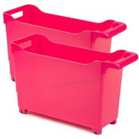 Set van 4x stuks kunststof trolleys fuchsia roze op wieltjes L45 x B17 x H29 cm