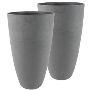 2x stuks bloempot/plantenpot vaas van gerecycled kunststof donkergrijs D29 en H50 cm - Plantenpotten