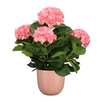 Hortensia kunstplant/kunstbloemen 45 cm - roze - in pot roze glans - Kunstplanten - thumbnail