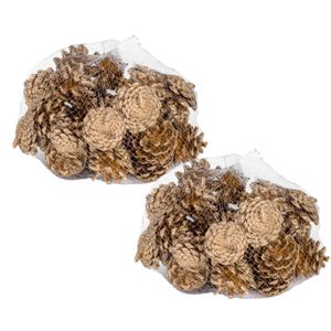 2x zakjes met 300 gram decoratie dennenappels goud 5 x 5 cm