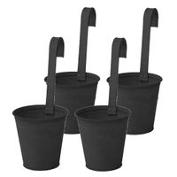 Plantenpot/bloempot - 4x - zink - mat zwart - met ophanghaak - D13 x H28 cm