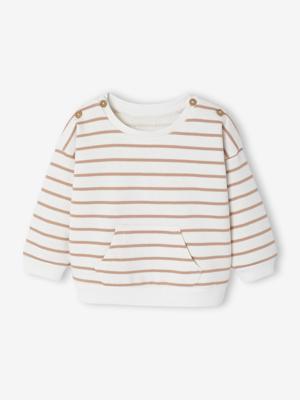 Sweater geboorte in gestreepte fleece met opening bij de schouders ecru