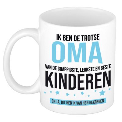 Cadeau koffie/thee mok voor oma - blauw - trotse oma - keramiek - 300 ml